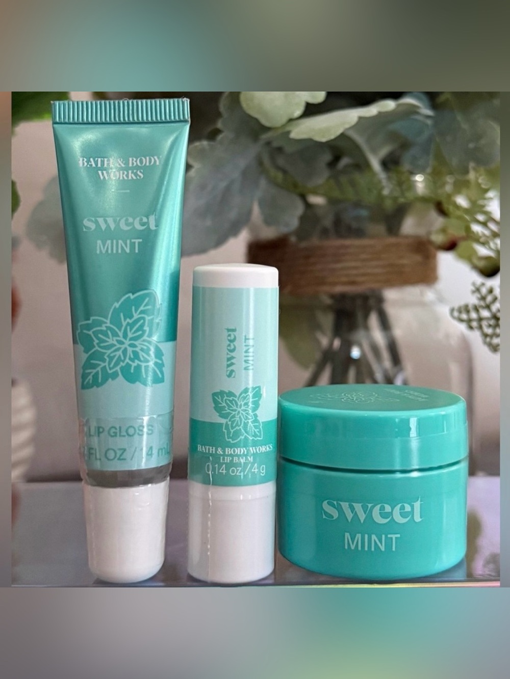 🆕🌱 BATH & BODY WORKS LIMITED EDITION “SWEET MINT” LIP CARE SET. NEW SEALED.
